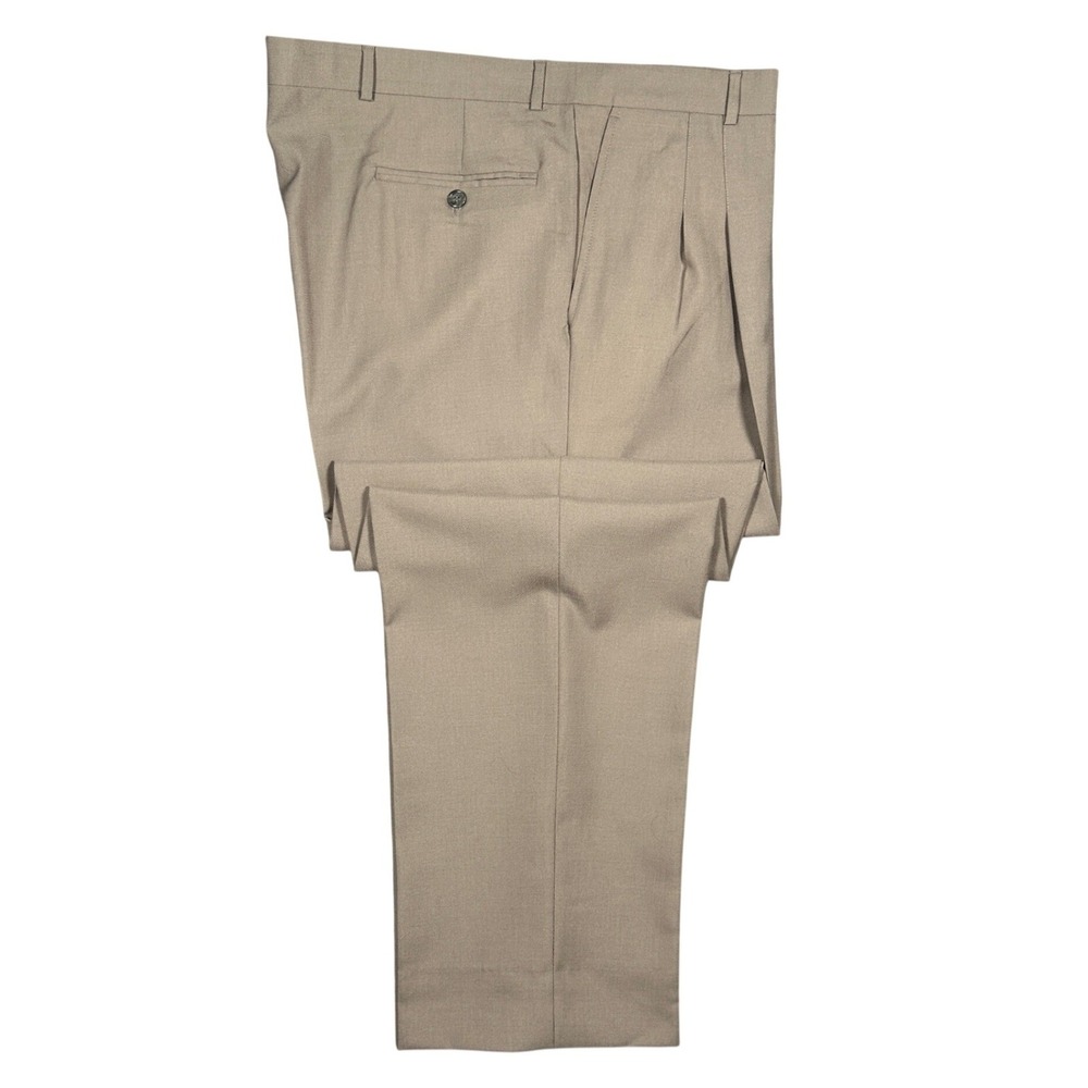Palm Beach Dress Pants Mens 44L Tan Pleated Merino‎ Wool Blend Khaki